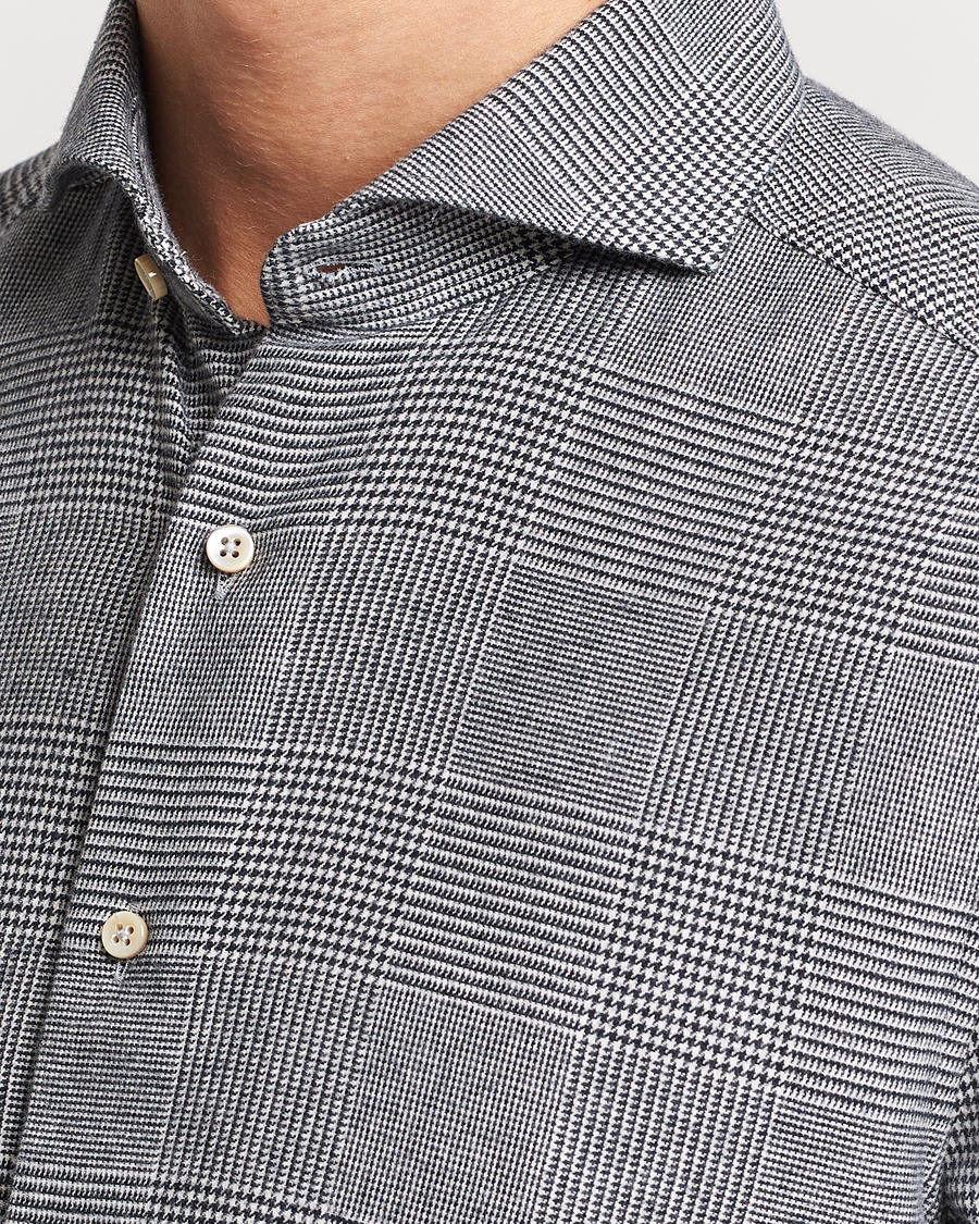 Hombres | Camisas | Stenströms | Slimline Prince of Wales Check Flannel Shirt Grey