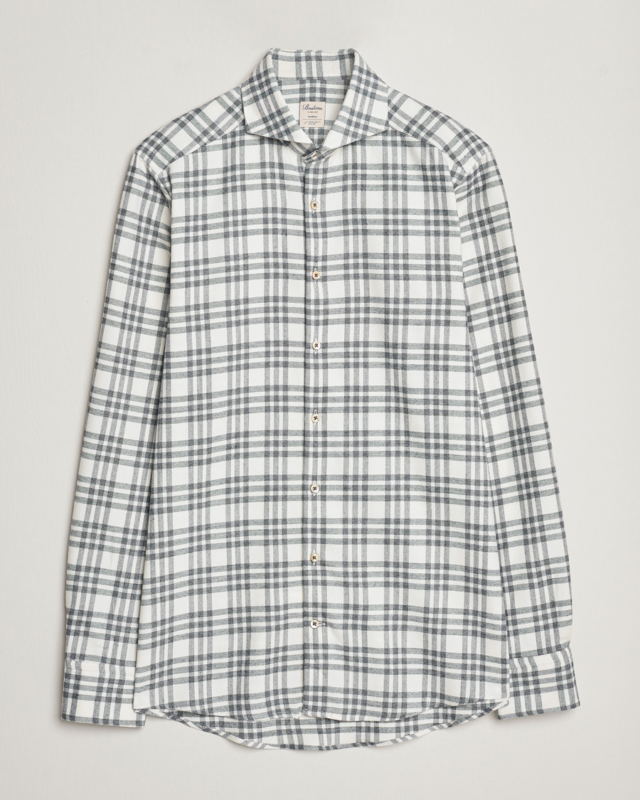 Hombres | Camisas | Stenströms | Slimline Checked Cut Away Flannel Shirt White/Black