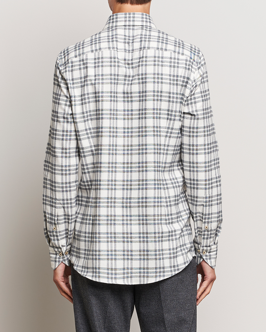 Hombres | Camisas | Stenströms | Slimline Checked Cut Away Flannel Shirt White/Black