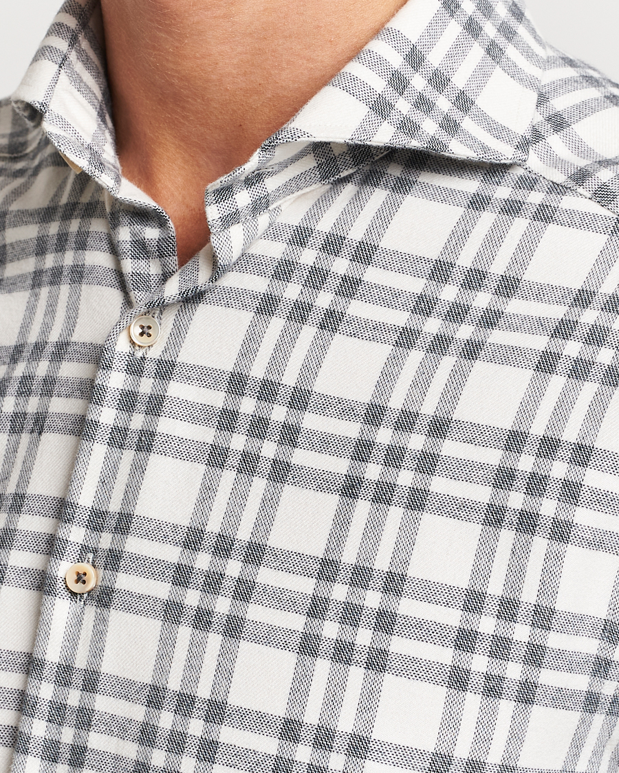 Hombres | Camisas | Stenströms | Slimline Checked Cut Away Flannel Shirt White/Black