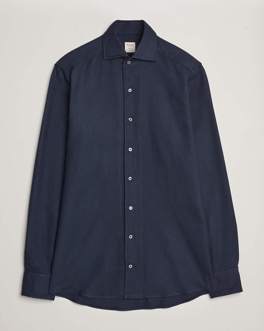 Hombres | Camisas | Stenströms | Slimline Micro Structure Flannel Shirt Navy