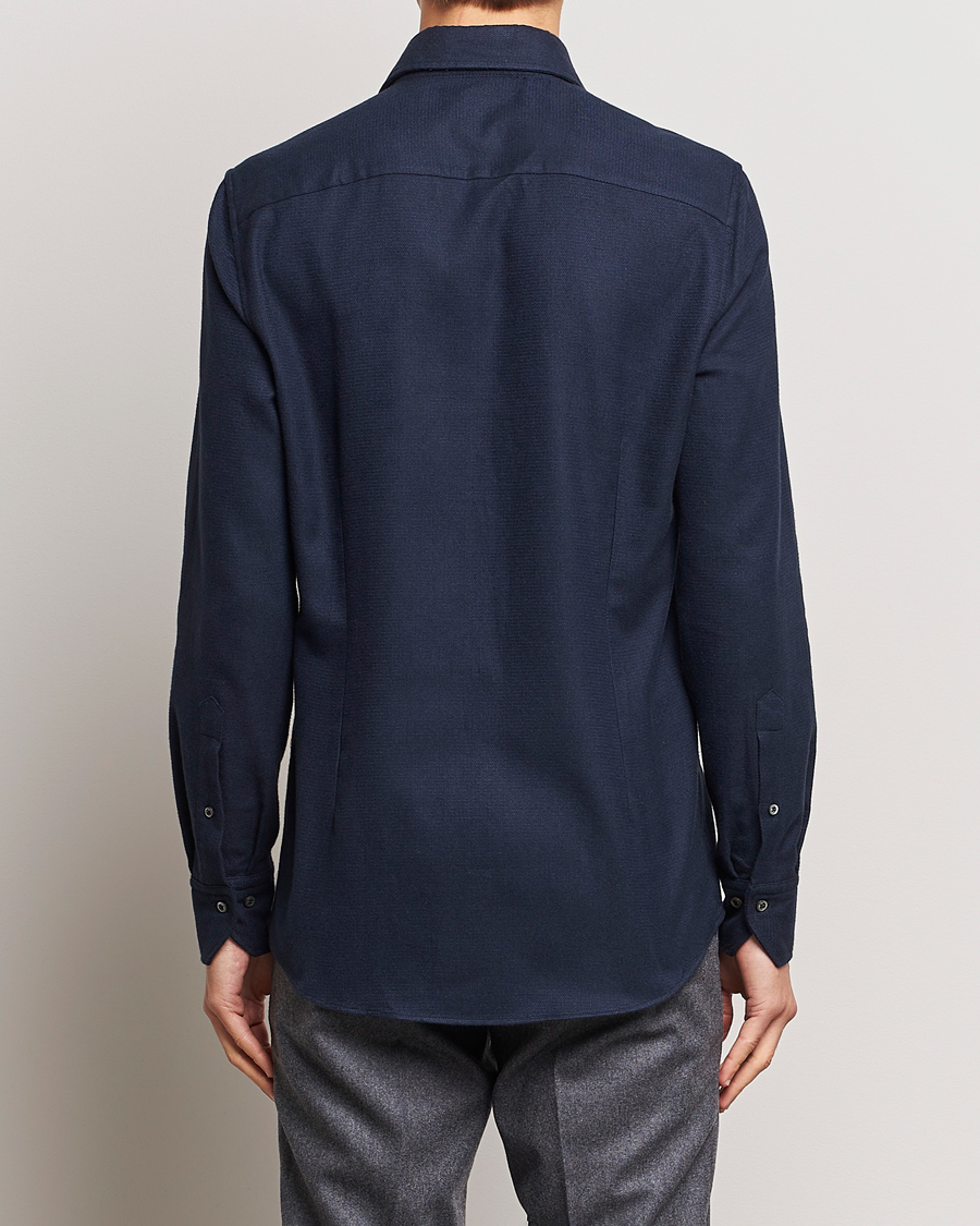 Hombres | Camisas | Stenströms | Slimline Micro Structure Flannel Shirt Navy
