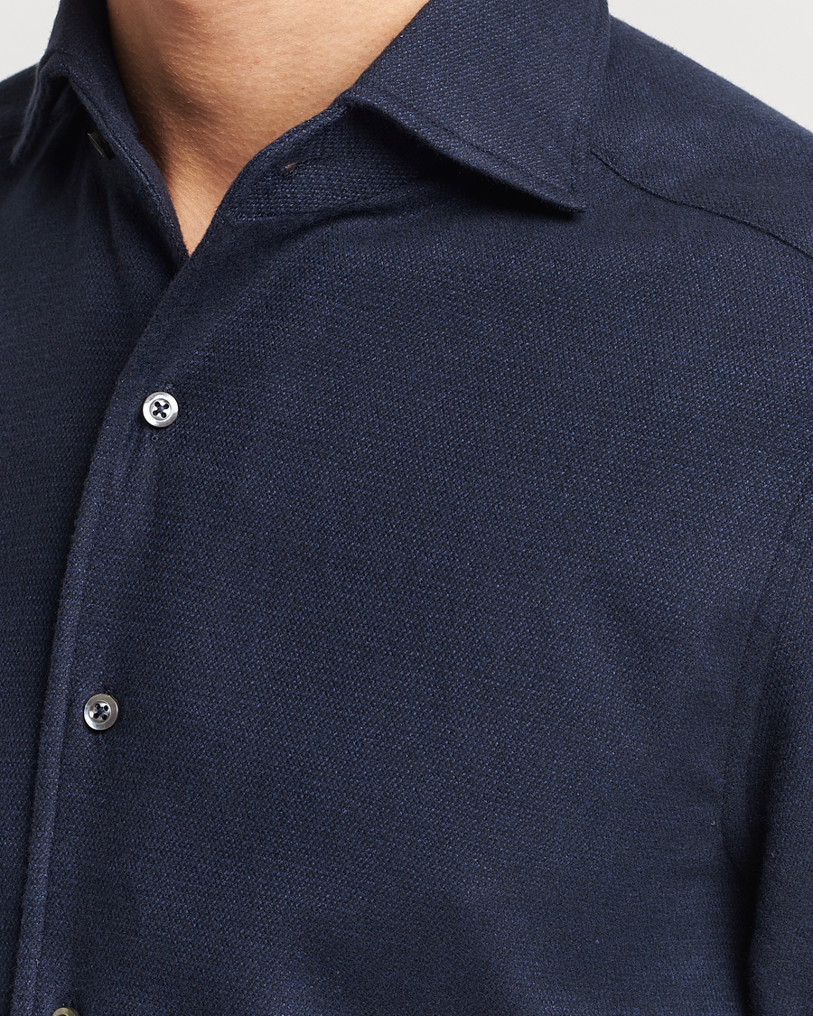 Hombres | Camisas | Stenströms | Slimline Micro Structure Flannel Shirt Navy
