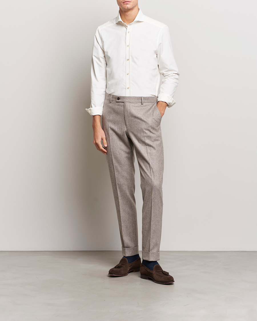 Hombres | Camisas | Stenströms | Slimline Cut Away Corduroy Shirt White