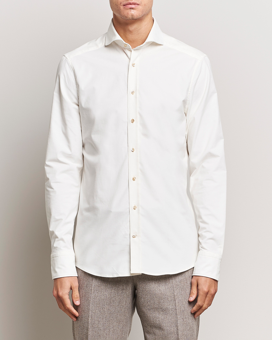 Hombres | Camisas | Stenströms | Slimline Cut Away Corduroy Shirt White