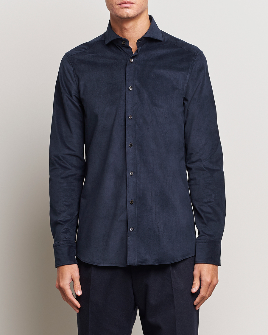 Hombres | Camisas | Stenströms | Slimline Cut Away Corduroy Shirt Navy