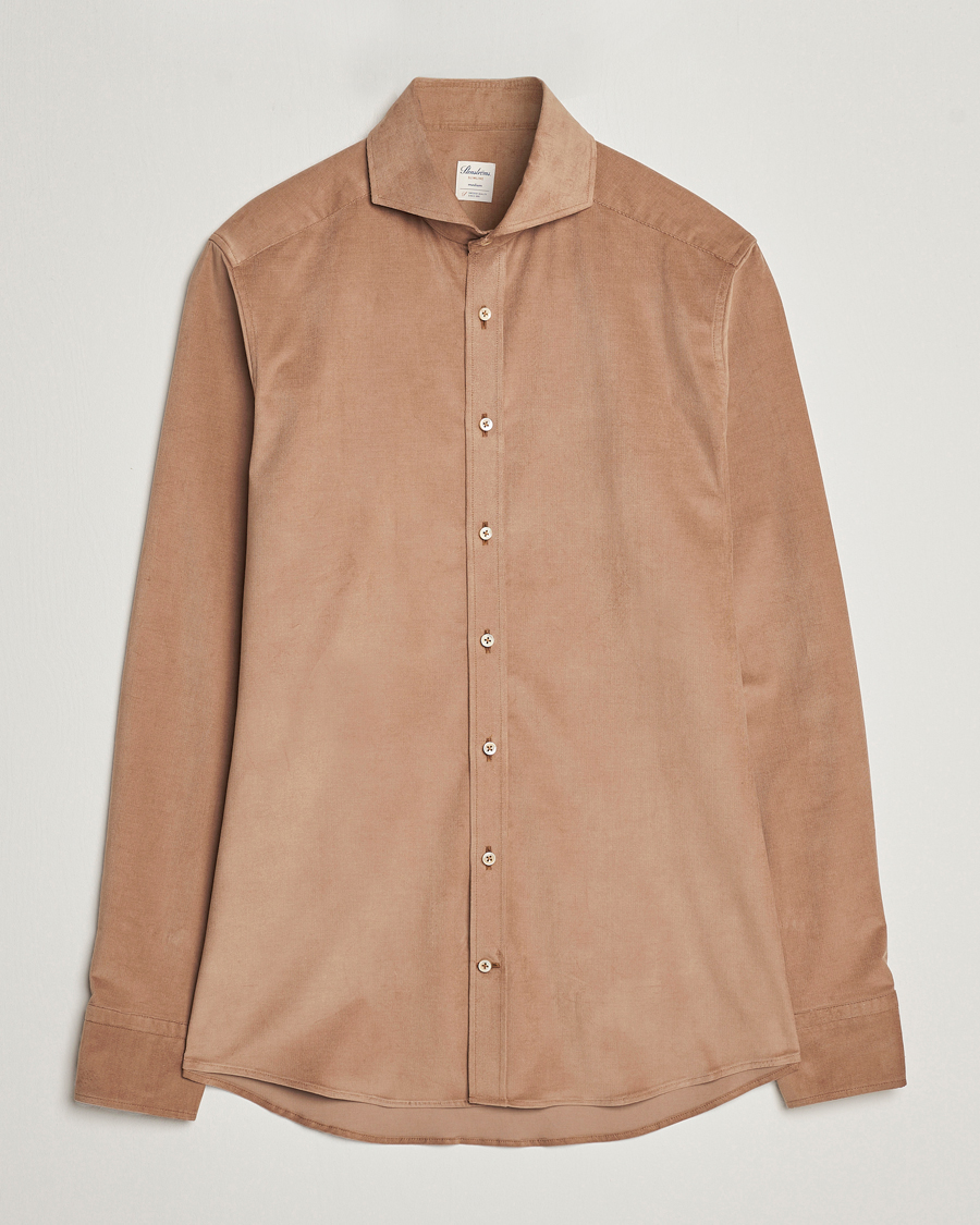 Hombres | Camisas | Stenströms | Slimline Cut Away Corduroy Shirt Camel