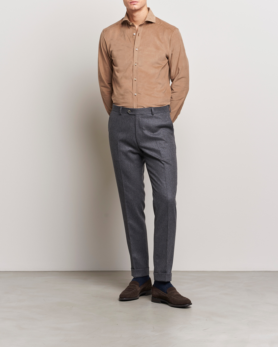 Hombres | Camisas | Stenströms | Slimline Cut Away Corduroy Shirt Camel