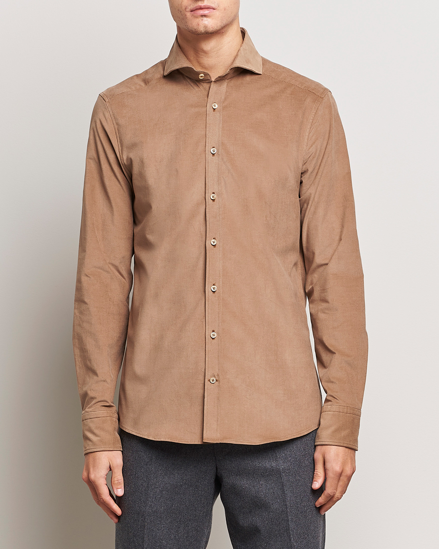 Hombres | Camisas | Stenströms | Slimline Cut Away Corduroy Shirt Camel