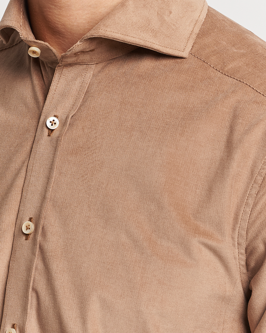 Hombres | Camisas | Stenströms | Slimline Cut Away Corduroy Shirt Camel