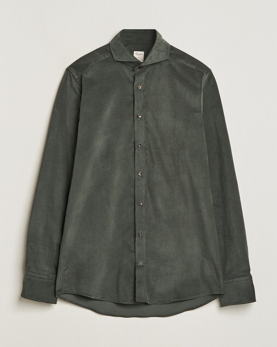 Hombres | Camisas | Stenströms | Slimline Cut Away Corduroy Shirt Dark Green