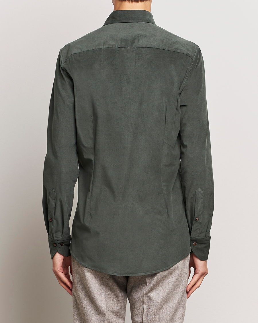 Hombres | Camisas | Stenströms | Slimline Cut Away Corduroy Shirt Dark Green