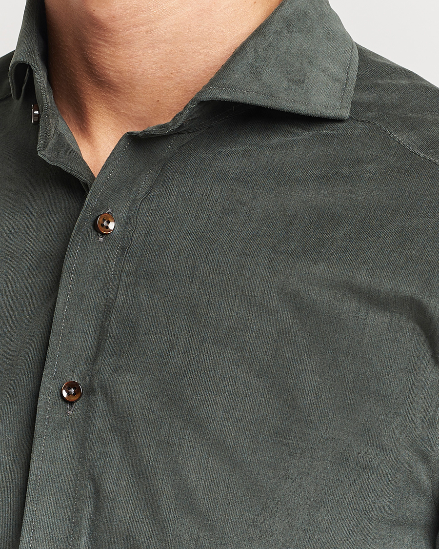 Hombres | Camisas | Stenströms | Slimline Cut Away Corduroy Shirt Dark Green
