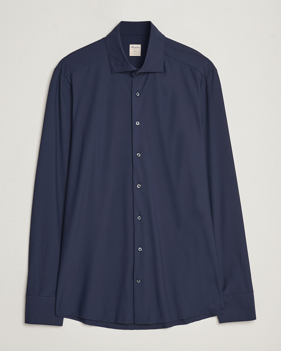 Hombres | Camisas | Stenströms | Slimline Cut Away 4-Way Stretch Shirt Navy
