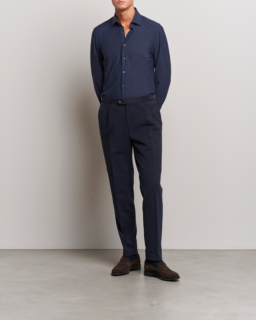 Hombres | Camisas | Stenströms | Slimline Cut Away 4-Way Stretch Shirt Navy