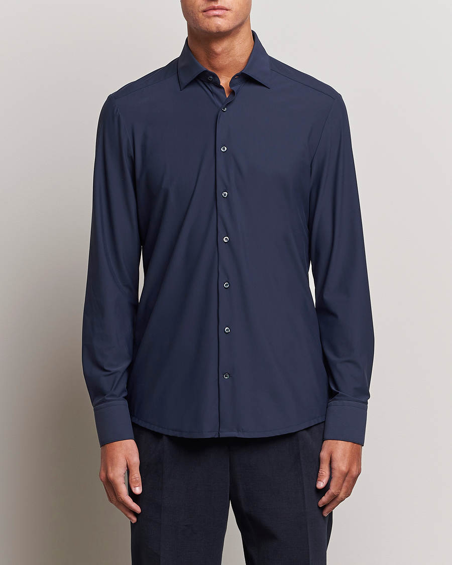 Hombres | Camisas | Stenströms | Slimline Cut Away 4-Way Stretch Shirt Navy