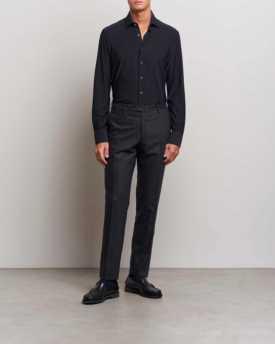 Hombres | Camisas | Stenströms | Slimline Cut Away 4-Way Stretch Shirt Black