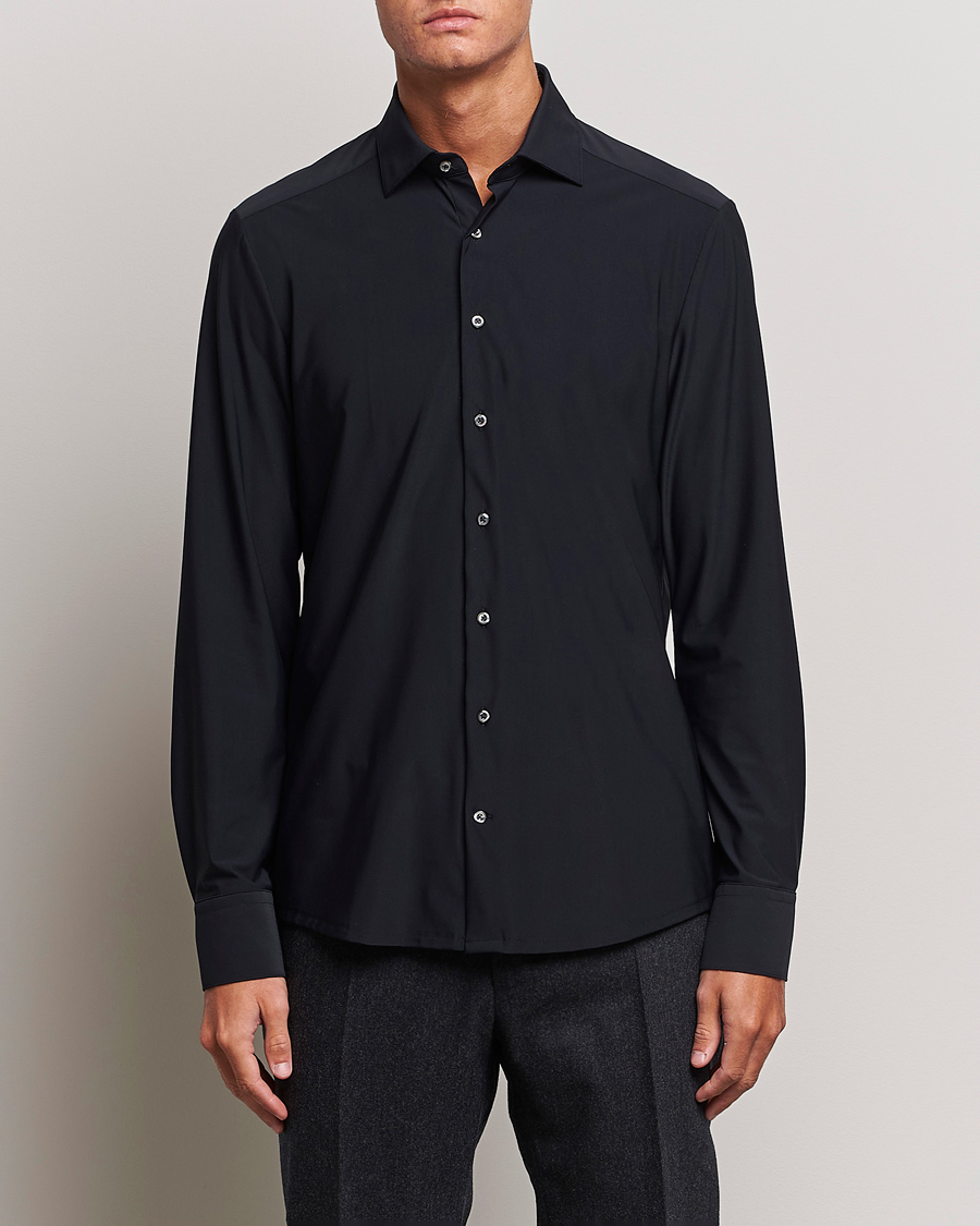 Hombres | Camisas casuales | Stenströms | Slimline Cut Away 4-Way Stretch Shirt Black