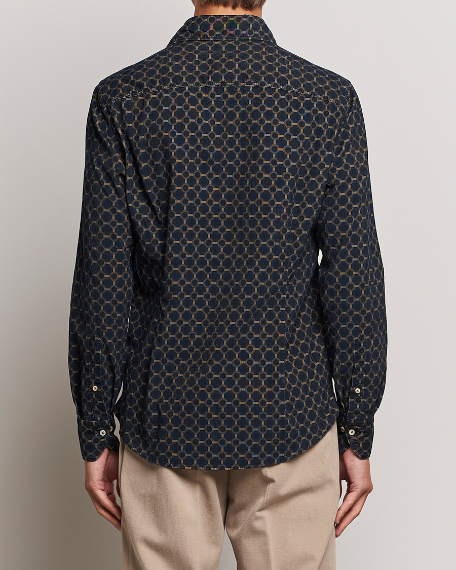 Hombres | Camisas | Stenströms | Slimline Babycord Printed Cut Away Shirt Navy