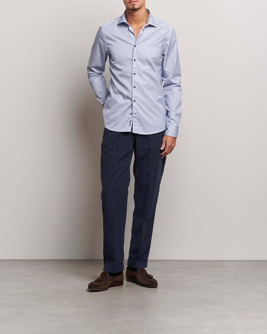 Hombres | Camisas | Stenströms | Slimline Micro Print Cut Away Shirt Blue