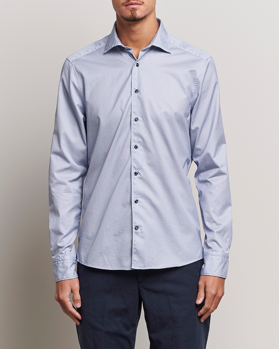 Hombres | Camisas | Stenströms | Slimline Micro Print Cut Away Shirt Blue
