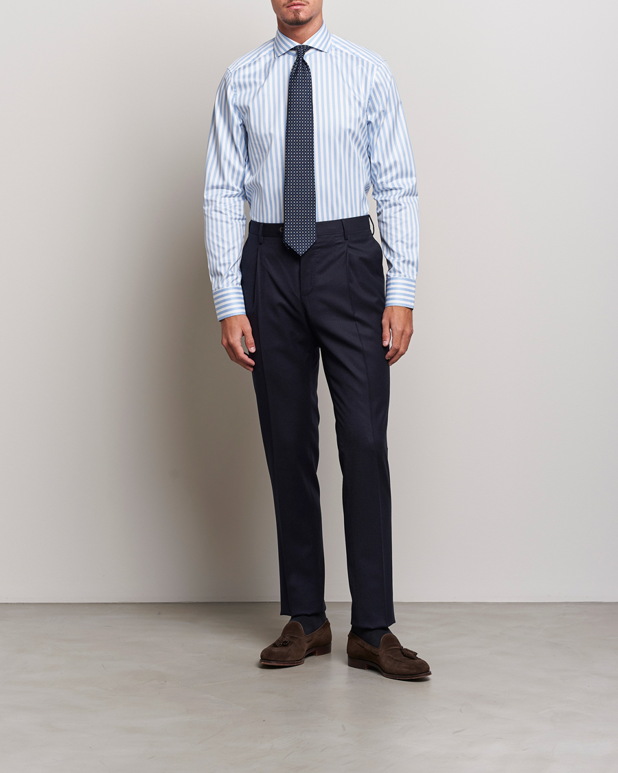 Hombres | Camisas | Stenströms | Slimline Bold Stripe 2-Fold Cut Away Shirt Light Blue