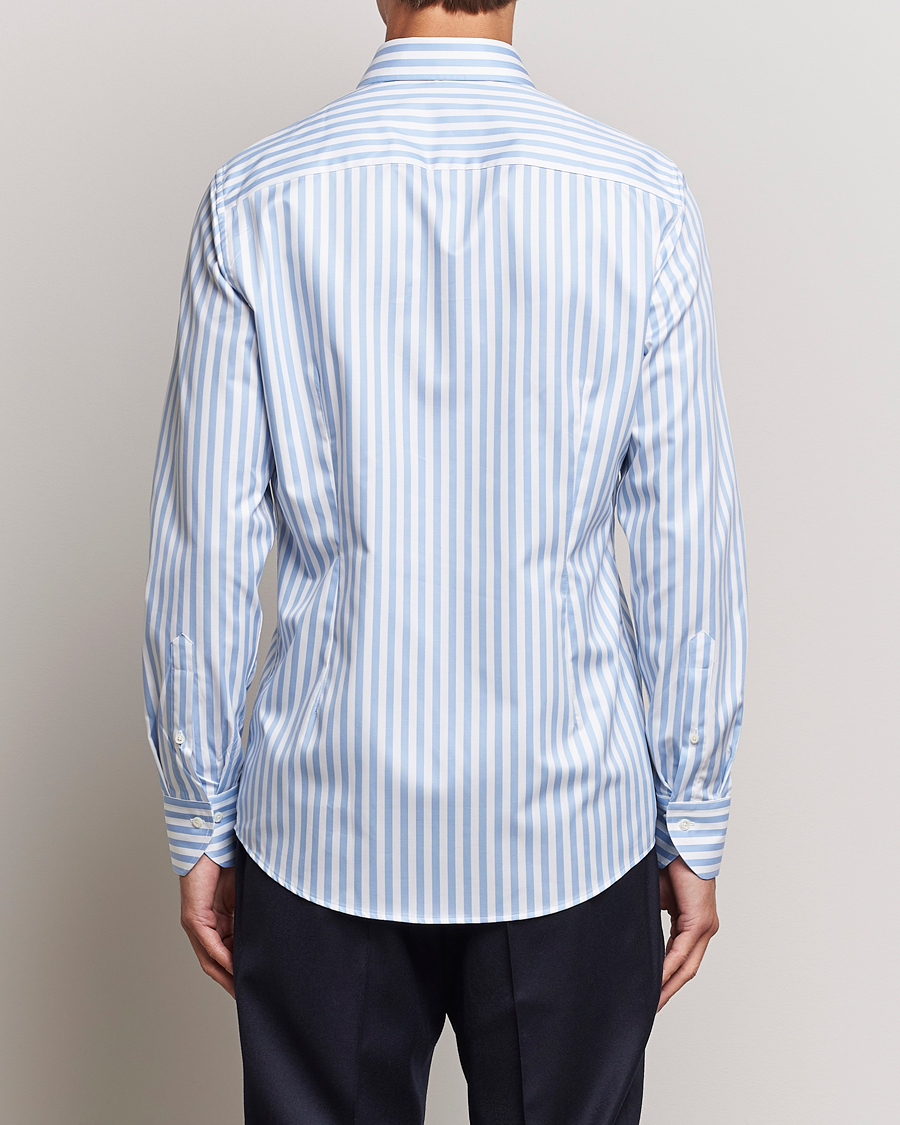 Hombres | Camisas | Stenströms | Slimline Bold Stripe 2-Fold Cut Away Shirt Light Blue