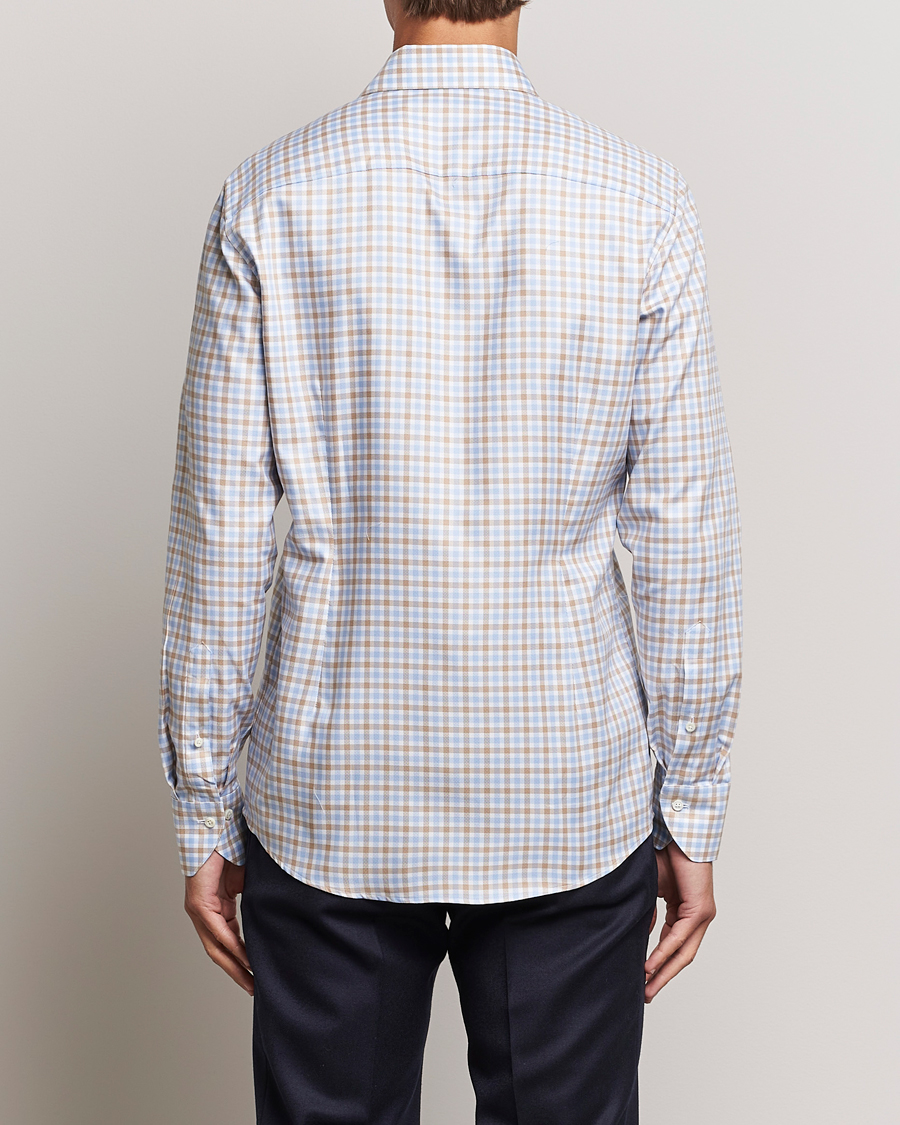 Hombres | Camisas | Stenströms | Slimline Checked Royal Oxford Shirt Beige/Blue