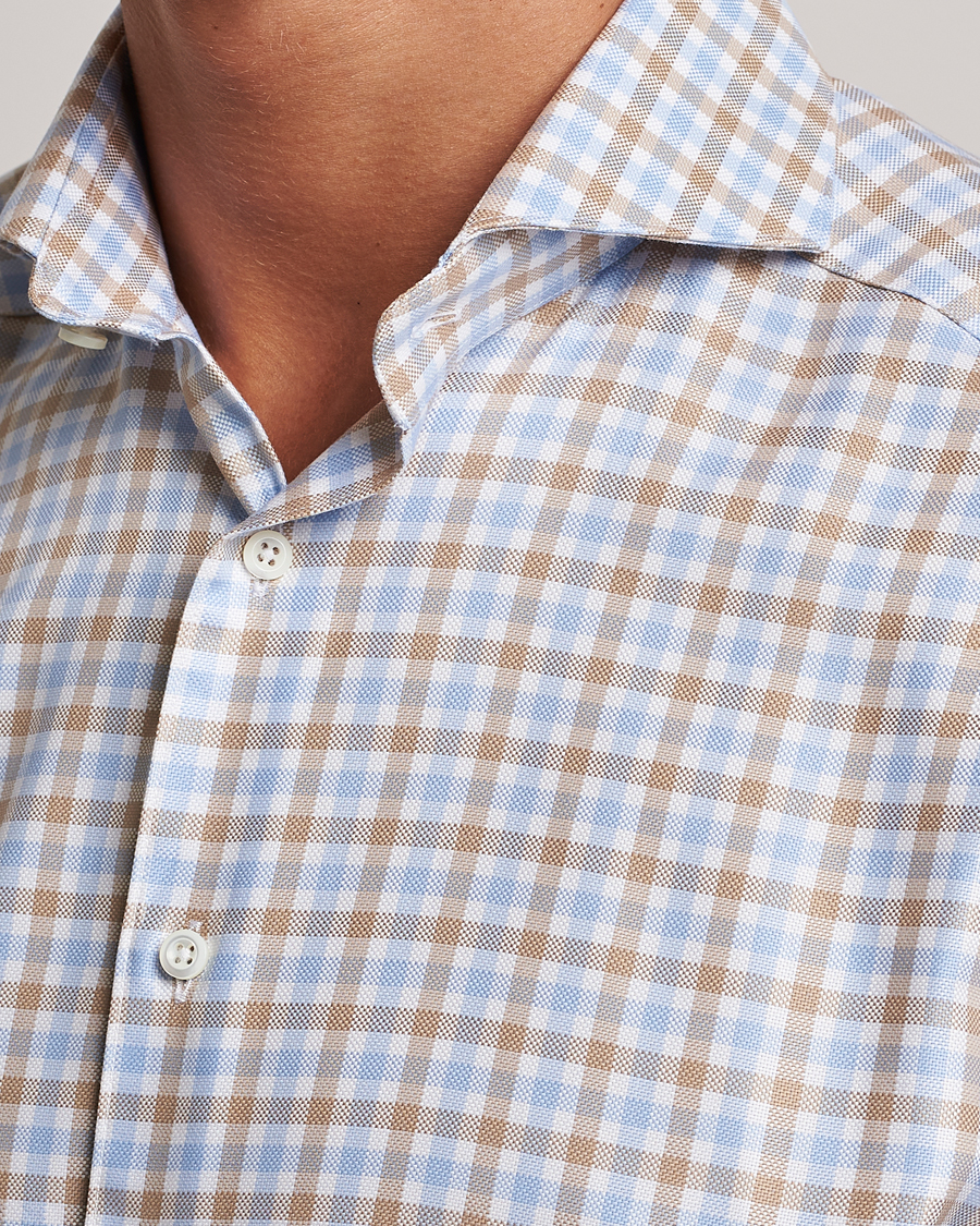 Hombres | Camisas | Stenströms | Slimline Checked Royal Oxford Shirt Beige/Blue