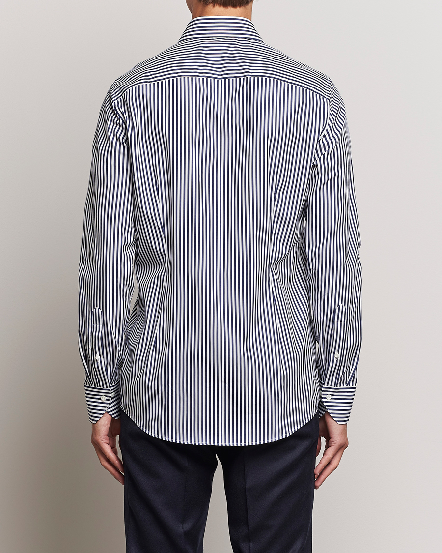 Hombres | Camisas | Stenströms | Slimline Striped Popline Cut Away Shirt Navy