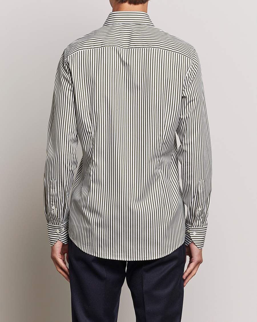 Hombres | Camisas | Stenströms | Slimline Striped Popline Cut Away Shirt Green