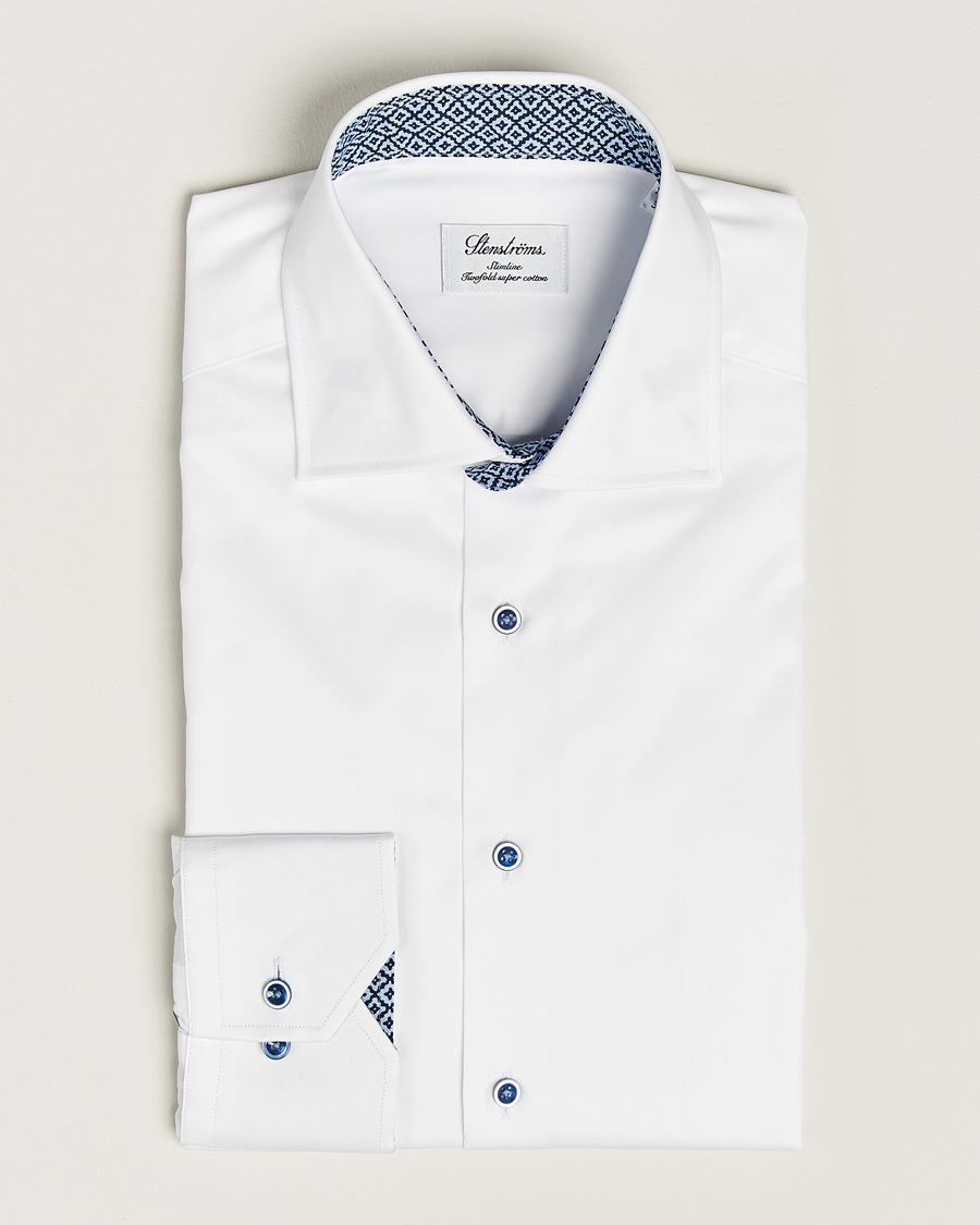 Hombres | Camisas | Stenströms | Slimline Contrast Cut Away Shirt White