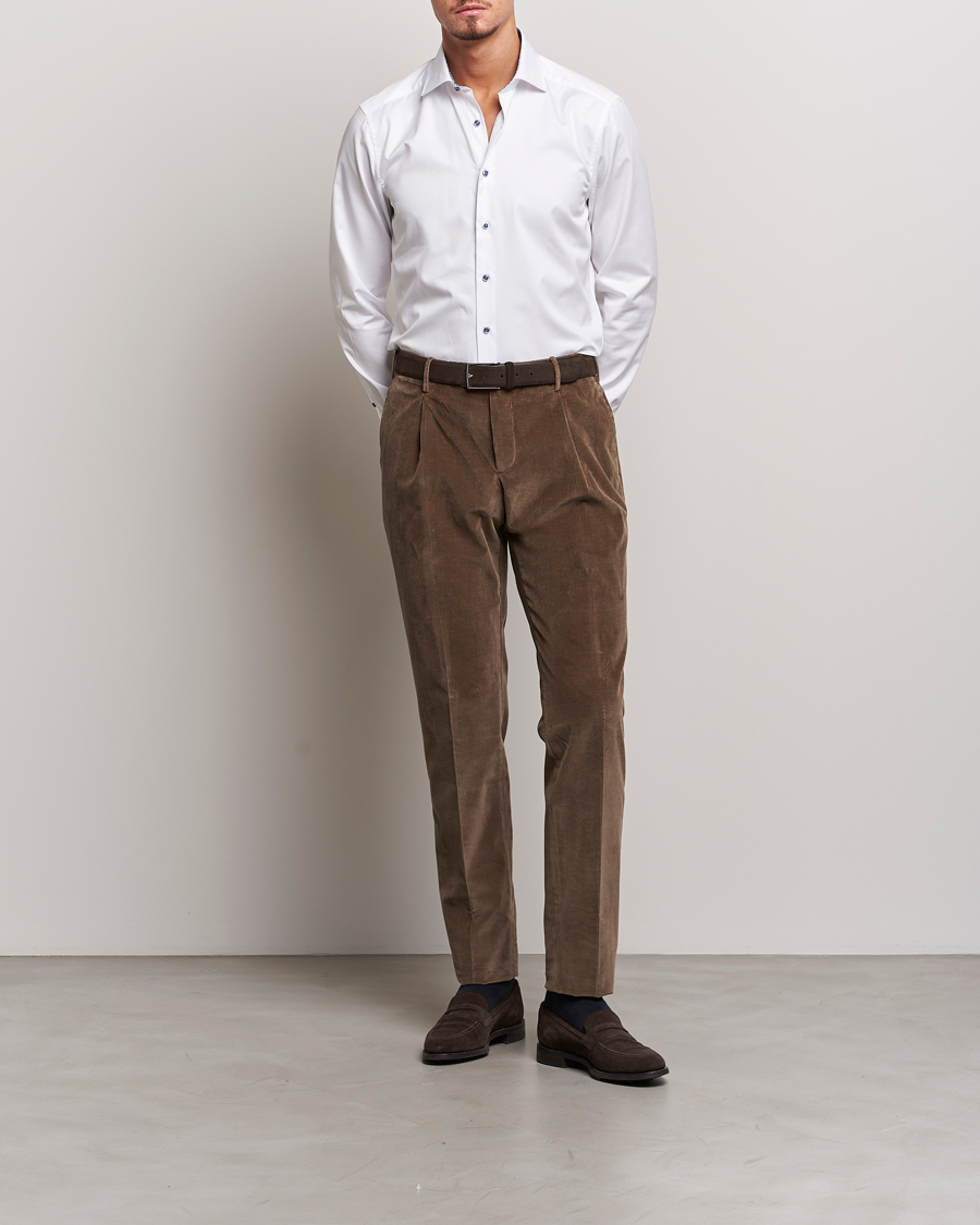 Hombres | Camisas | Stenströms | Slimline Contrast Cut Away Shirt White