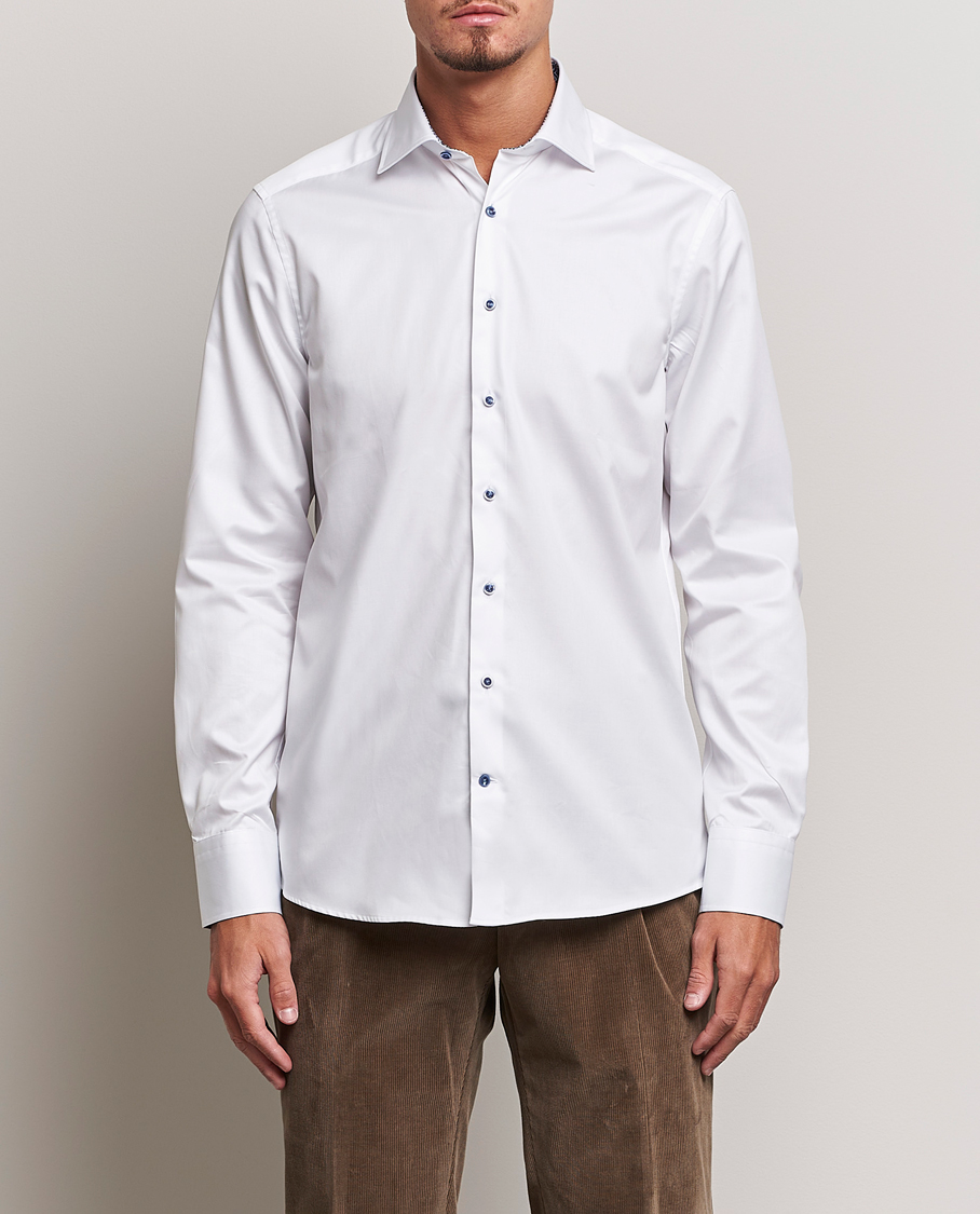 Hombres | Camisas | Stenströms | Slimline Contrast Cut Away Shirt White