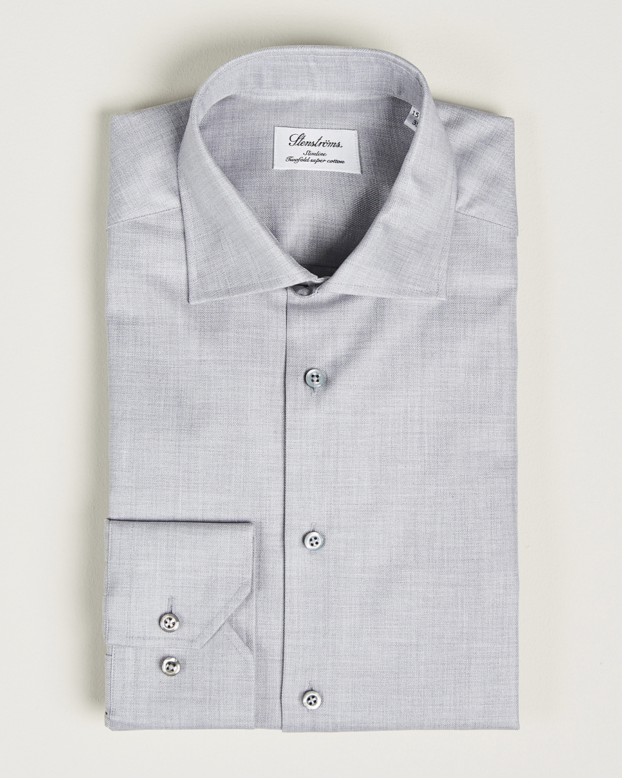 Hombres | Camisas | Stenströms | Slimline Two Fold Melange Cut Away Shirt Grey