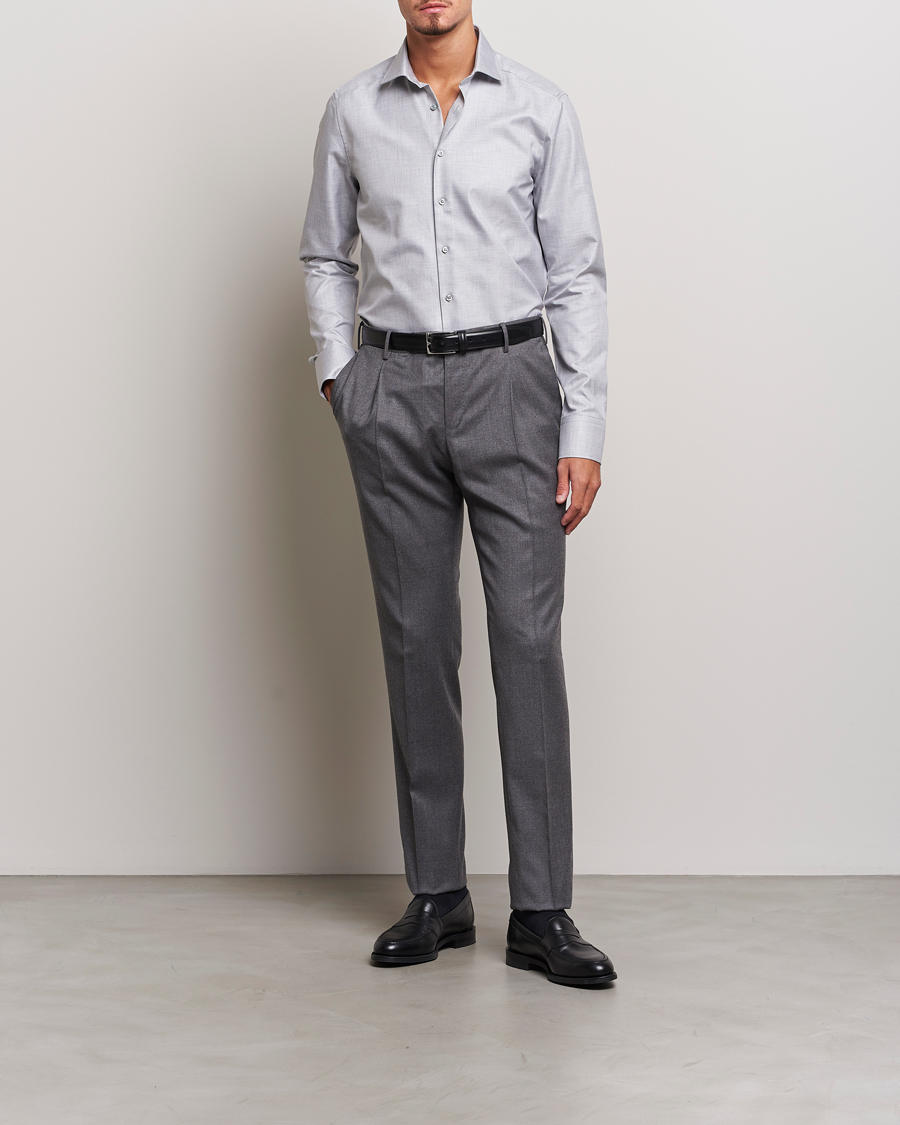 Hombres | Camisas | Stenströms | Slimline Two Fold Melange Cut Away Shirt Grey