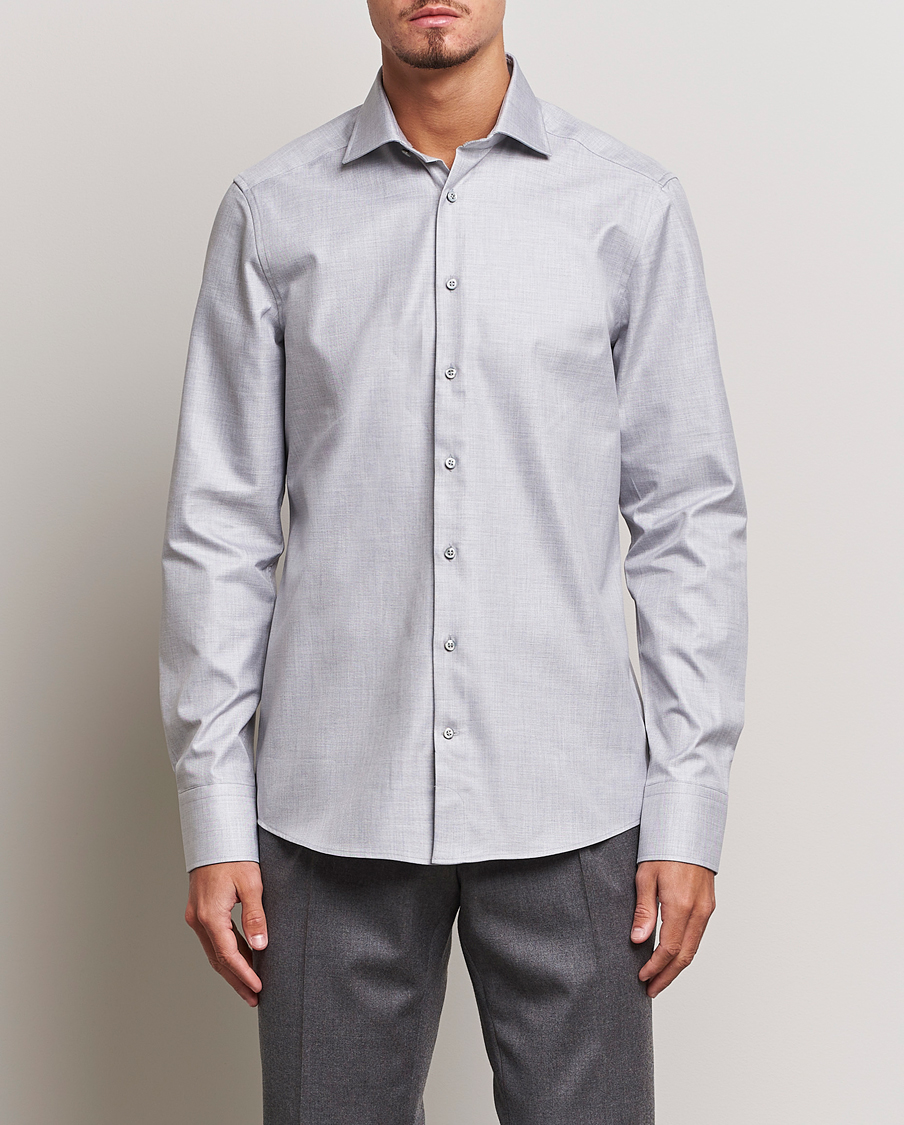 Hombres | Camisas | Stenströms | Slimline Two Fold Melange Cut Away Shirt Grey