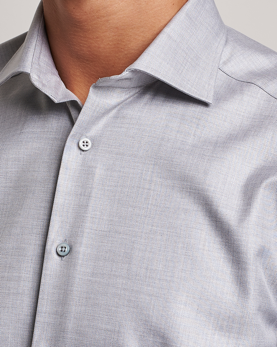 Hombres | Camisas | Stenströms | Slimline Two Fold Melange Cut Away Shirt Grey