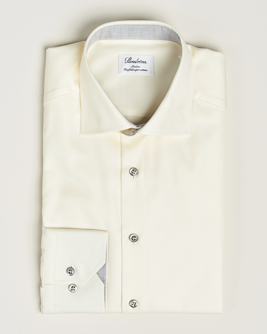 Hombres | Camisas | Stenströms | Slimline Two Fold Contrast Cut Away Shirt Yellow