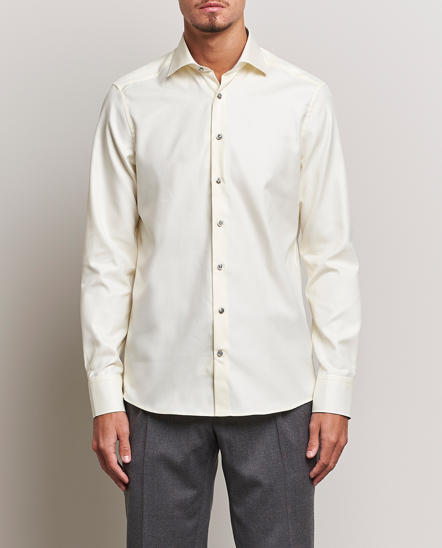 Hombres | Camisas | Stenströms | Slimline Two Fold Contrast Cut Away Shirt Yellow