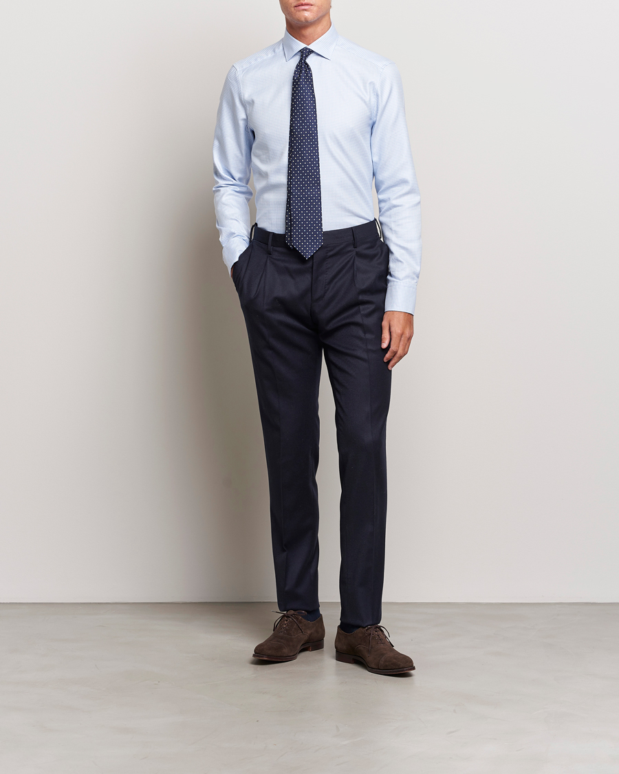 Hombres | Camisas | Stenströms | Slimline Micro Structure Cut Away Shirt Light Blue