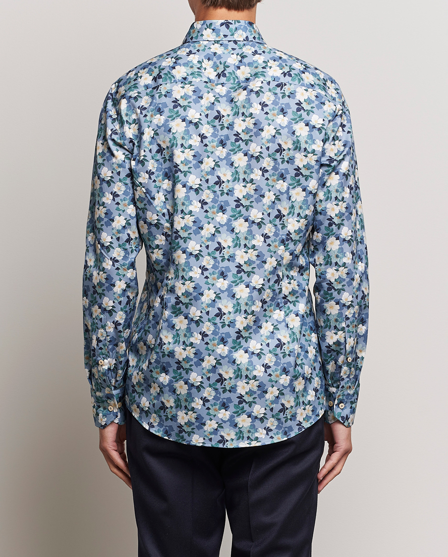 Hombres | Camisas | Stenströms | Slimline Printed Flower Cut Away Shirt Blue