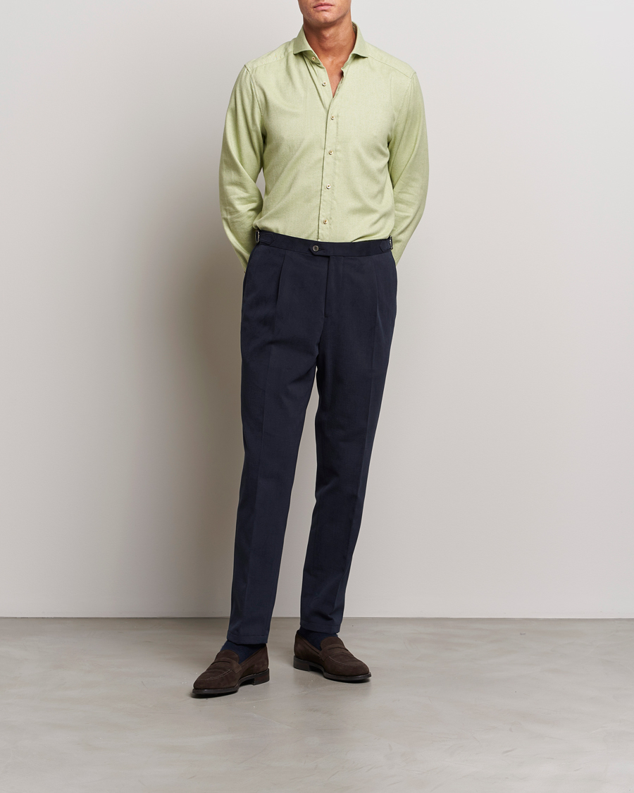 Hombres | Camisas | Stenströms | Slimline Flannel Shirt Green