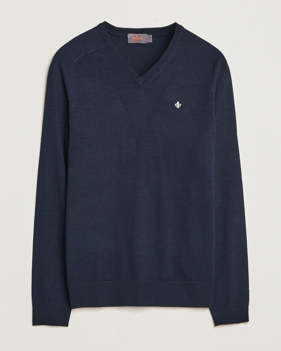 Hombres | Jerséis y prendas de punto | Morris | Merino V-neck Navy