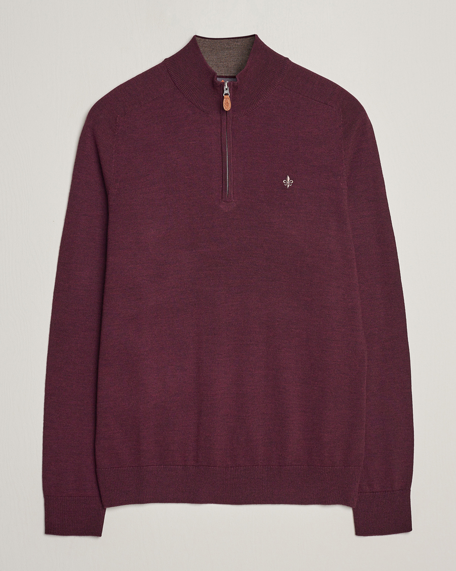 Hombres | Jerséis y prendas de punto | Morris | John Merino Half Zip Wine Red