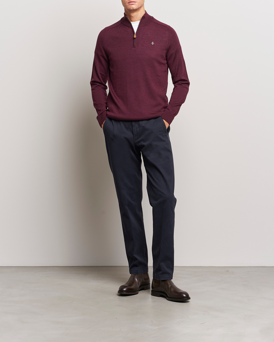 Hombres | Jerséis y prendas de punto | Morris | John Merino Half Zip Wine Red