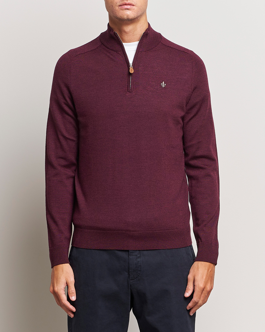 Hombres | Jerséis y prendas de punto | Morris | John Merino Half Zip Wine Red