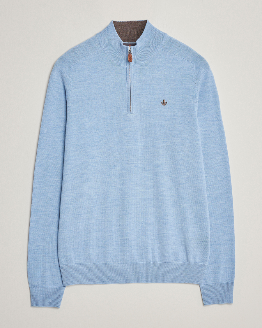 Hombres | Jerséis y prendas de punto | Morris | John Merino Half Zip Light Blue