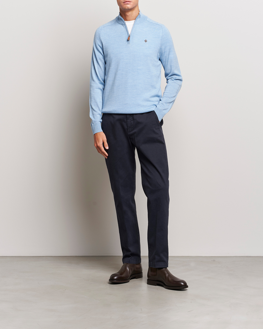Hombres | Jerséis y prendas de punto | Morris | John Merino Half Zip Light Blue