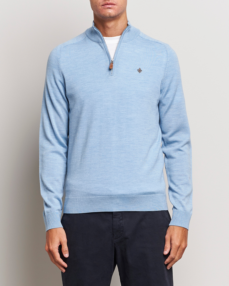 Hombres | Jerséis y prendas de punto | Morris | John Merino Half Zip Light Blue